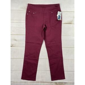Jag Jeans Womens 16 Burgundy Slim Leg Pull On Stretch Pants Hi Rise Elastic NWT